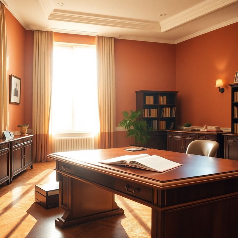 Sunlit terracotta-and-cream advisory office interior