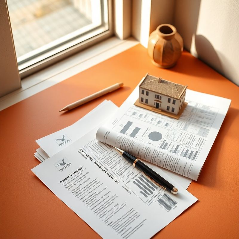 Flat-lay of structured financial documents on a terracotta-cream surface